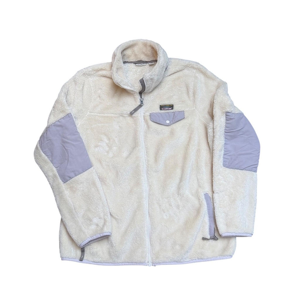 L.L. Bean Fleece Jacket High Pile Sherpa Large Cream Grey 505250